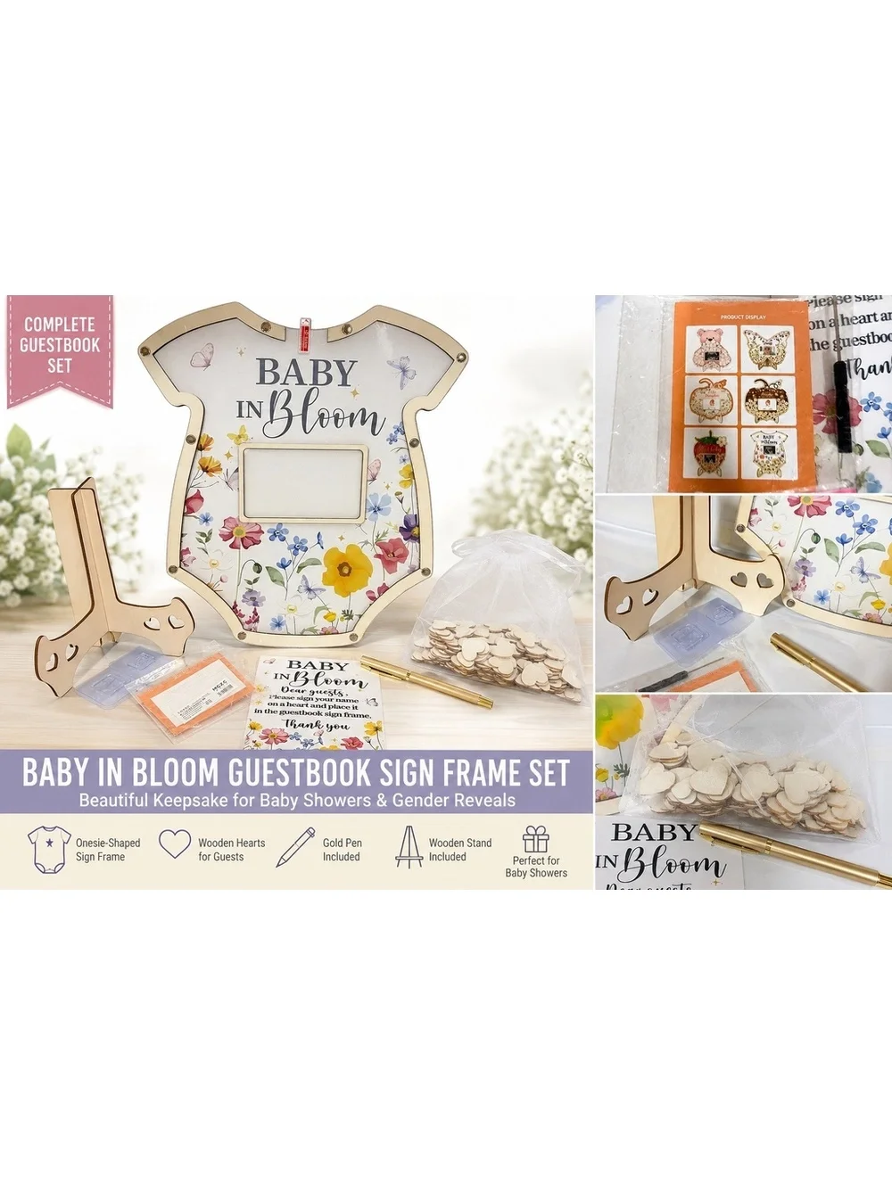 Baby in Bloom Guestbook Sign Frame Set for Baby Showers and Gender Reveals